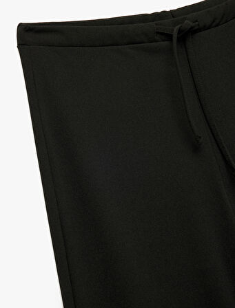 Krep Scuba Kumaş Yüksek Bel Bağcıklı Geniş Paça Pantolon