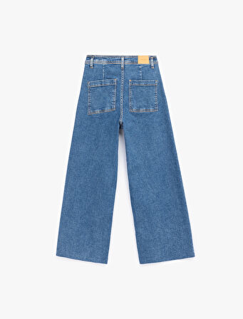 Yüksek Bel Rahat Kesim Geniş Paça Pamuklu Jean Pantolon - Culotte Jeans