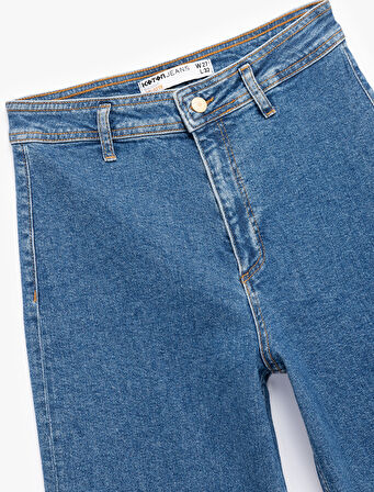 Yüksek Bel Rahat Kesim Geniş Paça Pamuklu Jean Pantolon - Culotte Jeans