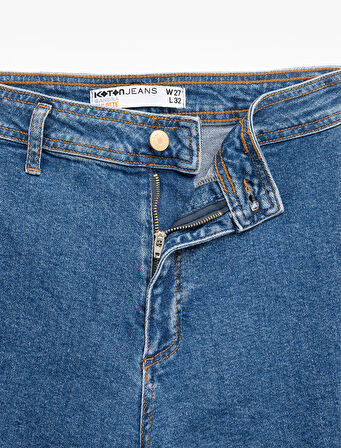 Yüksek Bel Rahat Kesim Geniş Paça Pamuklu Jean Pantolon - Culotte Jeans