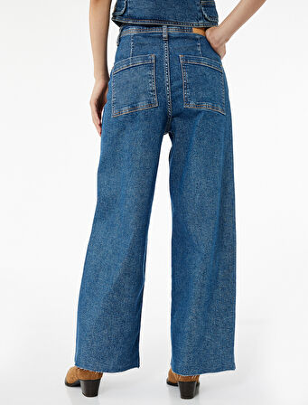 Yüksek Bel Rahat Kesim Geniş Paça Pamuklu Jean Pantolon - Culotte Jeans