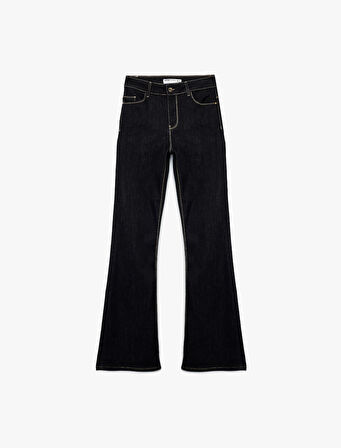 Koton X Melis Ağazat - Yüksek Bel Dar Kesim İspanyol Paça Jean Pantolon - Flare Jeans