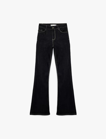 Koton X Melis Ağazat - Yüksek Bel Dar Kesim İspanyol Paça Jean Pantolon - Flare Jeans