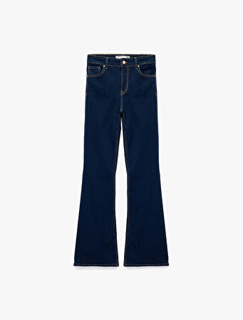 Dar Kalıp Pamuklu Yüksek Bel İspanyol Paça Jean Pantolon - Flare Jeans