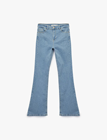 Dar Kalıp Pamuklu Yüksek Bel İspanyol Paça Jean Pantolon - Flare Jeans