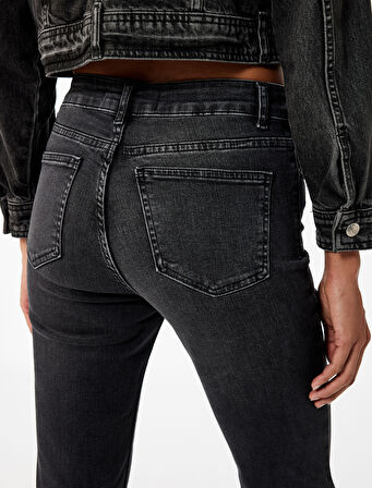 Dar Kesim Düğmeli Pamuklu İspanyol Paça Jean Pantolon - Flare Jeans