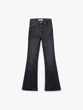 Dar Kesim Düğmeli Pamuklu İspanyol Paça Jean Pantolon - Flare Jeans