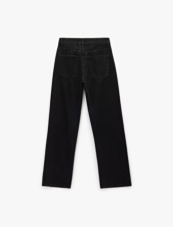 Yüksek Bel Taş Detaylı Düz Paça Jean Pantolon - Straight Fit Jean