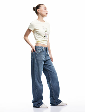 Normal Bel Straight Fit Düğmeli Pamuklu Düz Paça Jean Pantolon - Straight Fit Jean