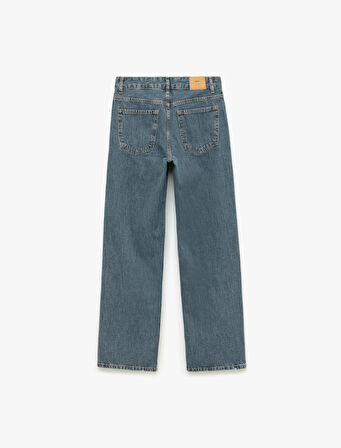 Normal Bel Straight Fit Düğmeli Pamuklu Düz Paça Jean Pantolon - Straight Fit Jean