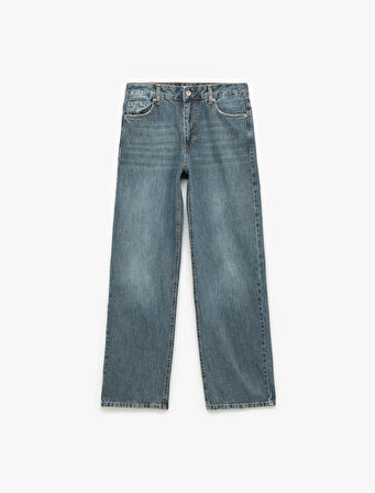 Normal Bel Straight Fit Düğmeli Pamuklu Düz Paça Jean Pantolon - Straight Fit Jean