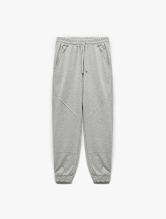 Şardonlu Dikiş Detaylı Beli Bağcıklı Cepli Rahat Kalıp Jogger Eşofman Altı