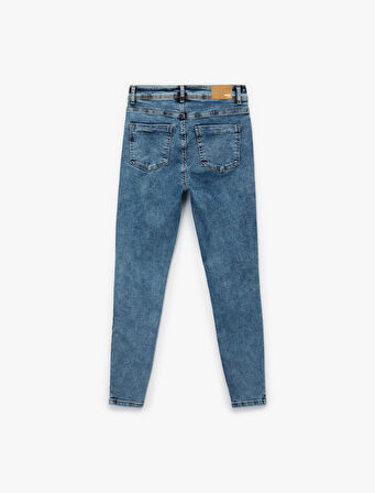 Yüksek Bel Düğmeli Cepli Dar Paça Skinny Jean Pantolon - Skinny Jeans