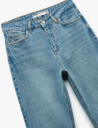Pamuklu Düz Paça Cepli Düğmeli Jean Pantolon - Straight Jeans