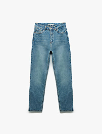 Pamuklu Düz Paça Cepli Düğmeli Jean Pantolon - Straight Jeans