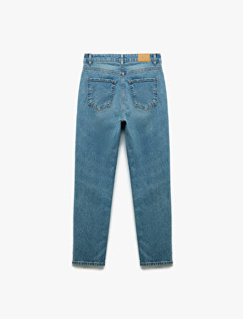 Pamuklu Düz Paça Cepli Düğmeli Jean Pantolon - Straight Jeans