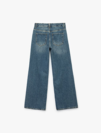Standart Bel Regular Fit Geniş Paça Bağcıklı Jean Pantolon - Wide Leg Jeans
