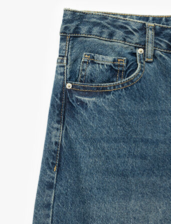 Standart Bel Regular Fit Geniş Paça Bağcıklı Jean Pantolon - Wide Leg Jeans