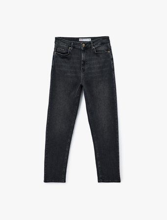 Düğmeli Cep Detaylı Pamuklu Slim Fit Mom Jean Pantolon - Mom Slim Jean