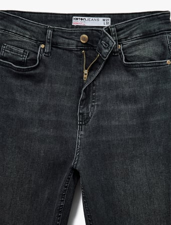 Düğmeli Cep Detaylı Pamuklu Slim Fit Mom Jean Pantolon - Mom Slim Jean