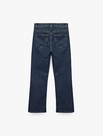 Düğmeli Cepli Dar Kalıp Pamuklu İspanyol Paça Crop Jean Pantolon -  Kick Flare Jeans