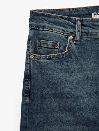 Düğmeli Cepli Dar Kalıp Pamuklu İspanyol Paça Crop Jean Pantolon -  Kick Flare Jeans