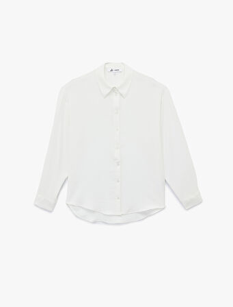 Aerobin Kumaş Düğmeli Klasik Yaka Uzun Kollu Oversize Gömlek