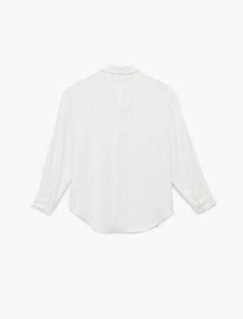 Aerobin Kumaş Düğmeli Klasik Yaka Uzun Kollu Oversize Gömlek