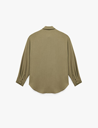 Aerobin Kumaş Düğmeli Klasik Yaka Uzun Kollu Oversize Gömlek