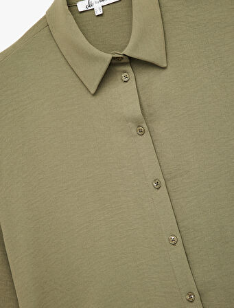 Aerobin Kumaş Düğmeli Klasik Yaka Uzun Kollu Oversize Gömlek