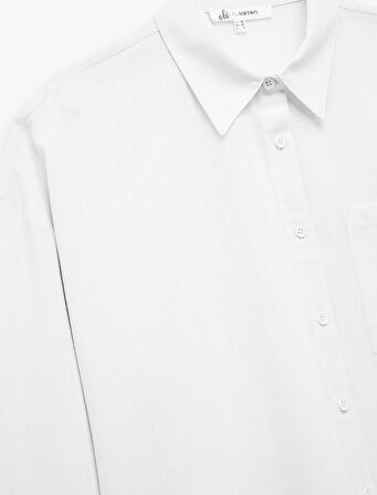 Pamuklu Klasik Yaka Düğmeli Uzun Kollu Oversize Gömlek