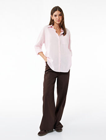 Pamuklu Klasik Yaka Düğmeli Uzun Kollu Oversize Gömlek