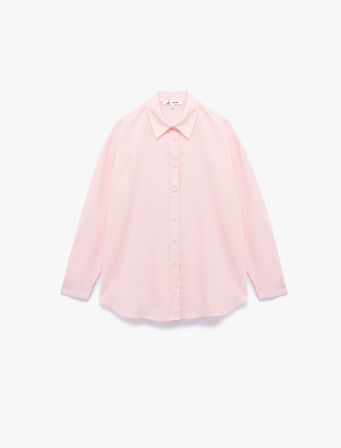 Pamuklu Klasik Yaka Düğmeli Uzun Kollu Oversize Gömlek