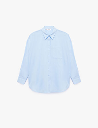 Pamuklu Klasik Yaka Düğmeli Uzun Kollu Oversize Gömlek