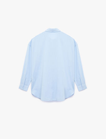 Pamuklu Klasik Yaka Düğmeli Uzun Kollu Oversize Gömlek