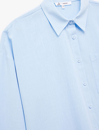 Pamuklu Klasik Yaka Düğmeli Uzun Kollu Oversize Gömlek