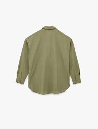 Pamuklu Klasik Yaka Düğmeli Uzun Kollu Oversize Gömlek