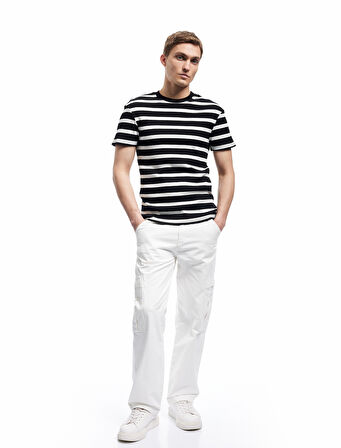 Kısa Kollu Bisiklet Yaka Slim Fit Çizgili Tişört