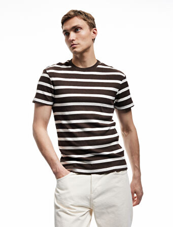 Kısa Kollu Bisiklet Yaka Slim Fit Çizgili Tişört
