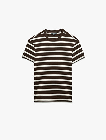 Kısa Kollu Bisiklet Yaka Slim Fit Çizgili Tişört