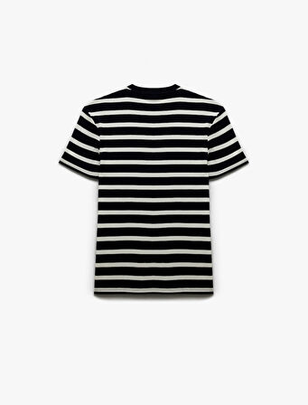 Kısa Kollu Bisiklet Yaka Slim Fit Çizgili Tişört