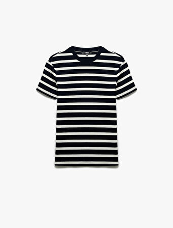 Kısa Kollu Bisiklet Yaka Slim Fit Çizgili Tişört