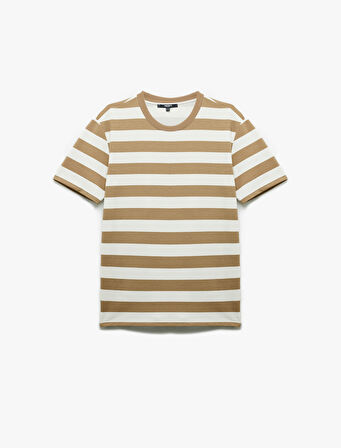 Regular Fit Kısa Kollu Tok Kumaş Çizgili Bisiklet Yaka Tişört