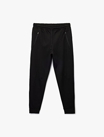 Fermuarlı Cepli Beli Bağcıklı Viskon Karışımlı Spor Jogger Eşofman Altı