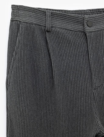 Normal Bel Cep Detaylı Düğmeli Fitilli Chino Pantolon