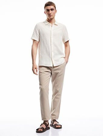 Pamuklu Cep Detaylı Beli Bağcıklı Kanvas Pantolon