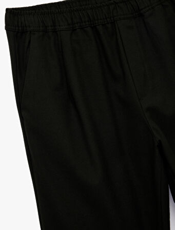 Cep Detaylı Viskon Karışımlı Beli Lastikli Pantolon