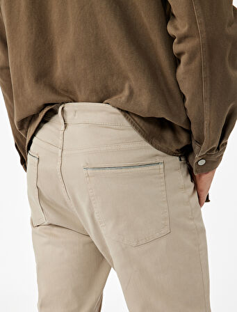 Normal Bel Düğmeli Pamuklu Cep Detaylı Gabardin Pantolon