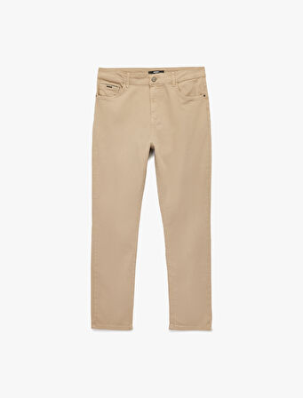 Normal Bel Düğmeli Pamuklu Cep Detaylı Gabardin Pantolon