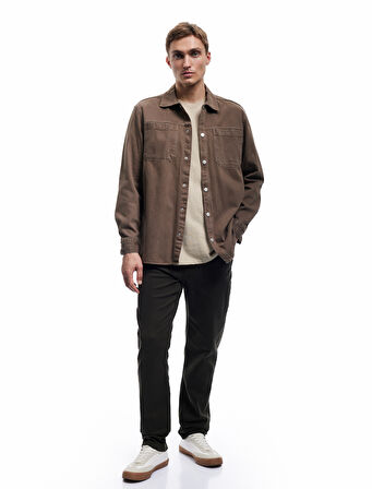 Normal Bel Düğmeli Pamuklu Cep Detaylı Gabardin Pantolon